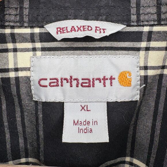 Carhartt Men’s XL Plaid Short Sleeve Work Shirt Black Cream Button-Up, Relaxed - Picture 9 of 10